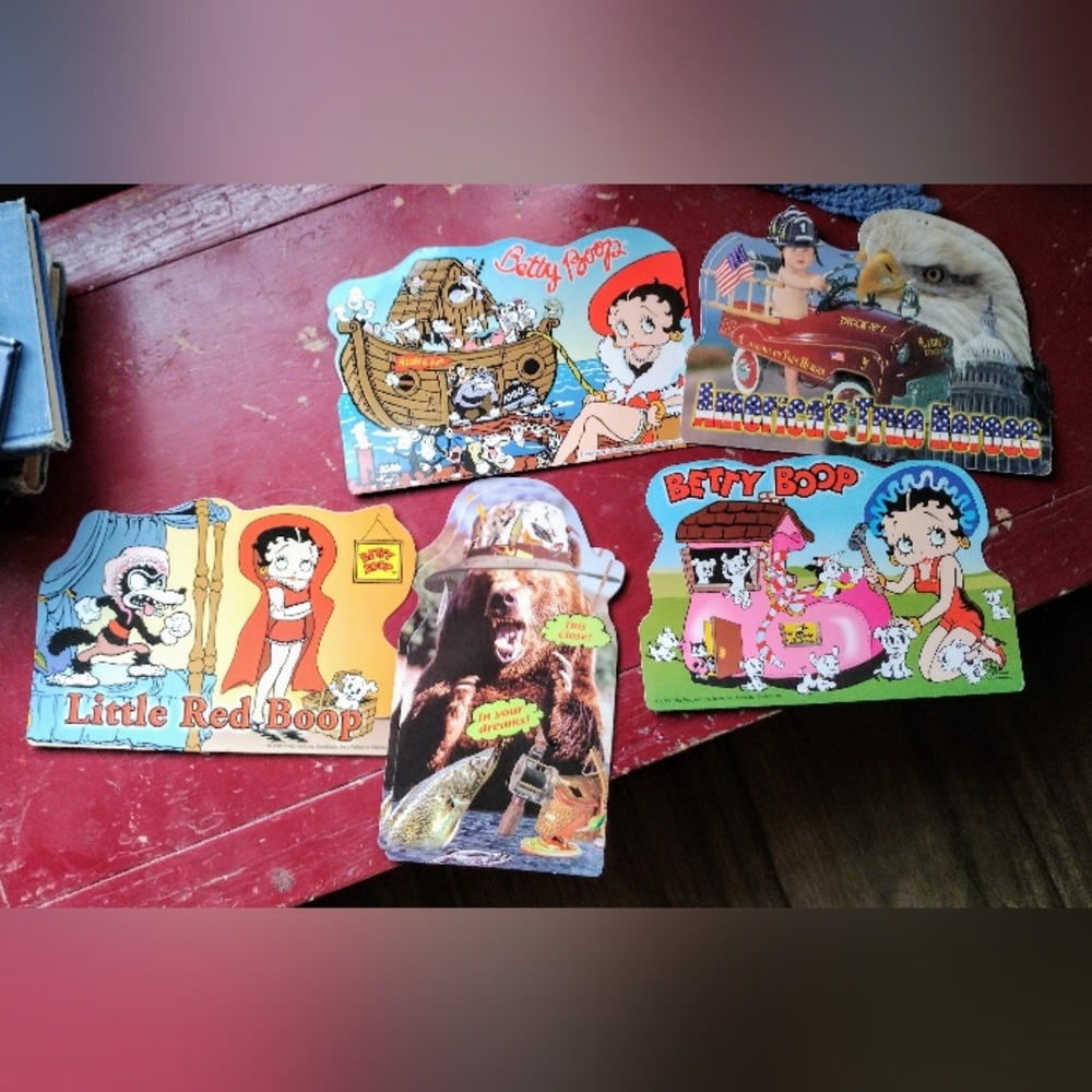 8 Big Vintage Postcards - Betty Boop, Bear & Fireman